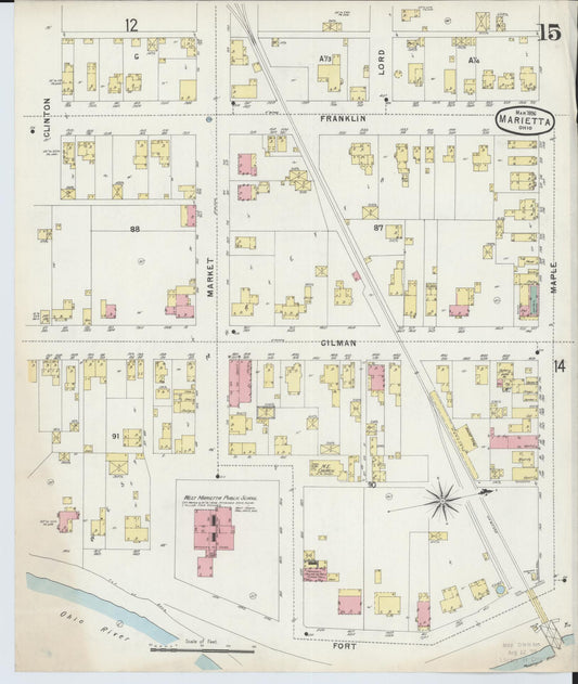 Sanborn Fire Insurance Map from Marietta, Washington County, Ohio (1896), Sheet #0015 - Historic Sanborn Fire Insurance Map Print, vintage old map wall art, antique decor, genealogy gift, Ohio Ohio map