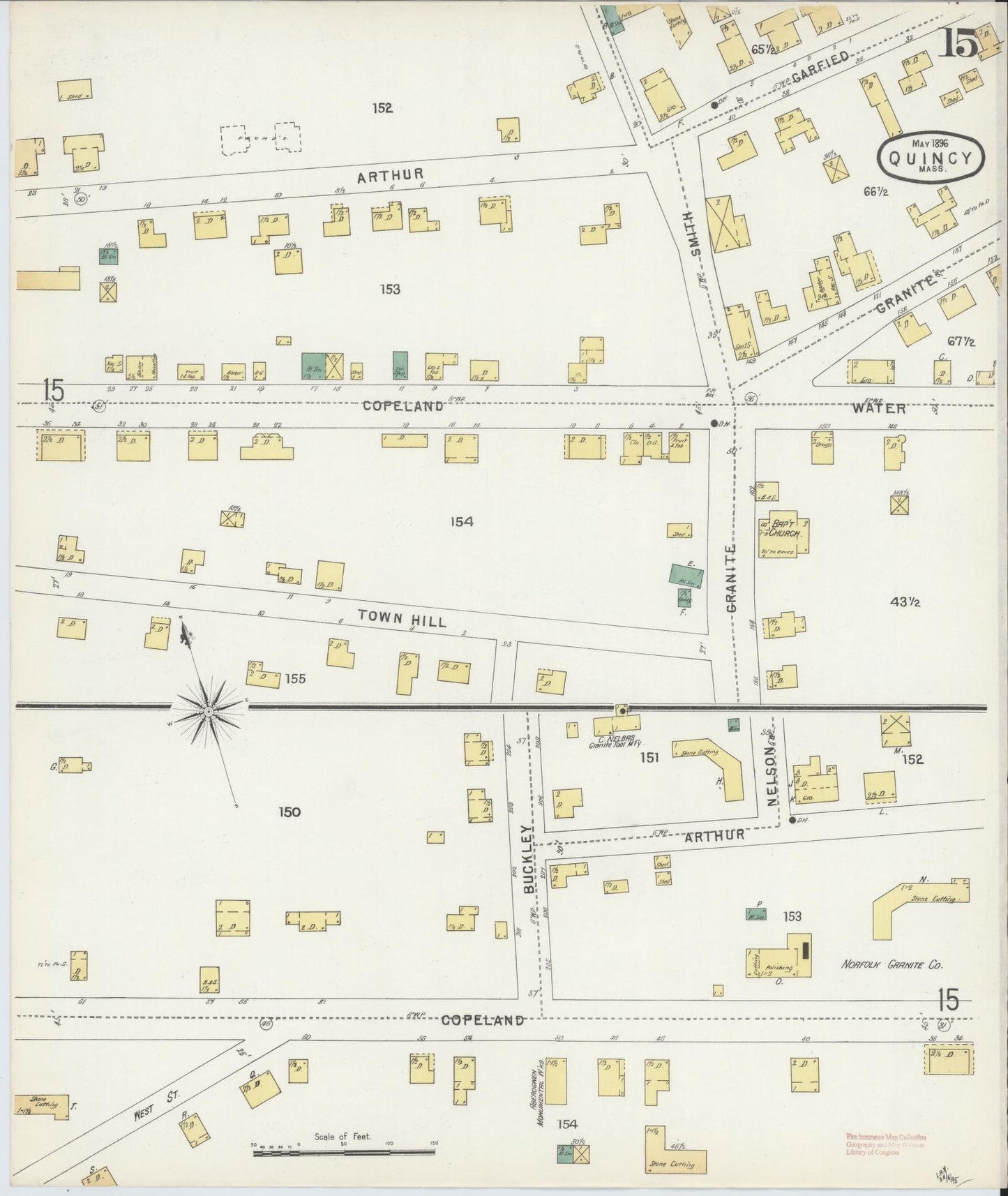 Sanborn Fire Insurance Map from Quincy, Norfolk County, Massachusetts (1896), Sheet #0015 - Complete Map Set gallery image, historic Sanborn map, vintage wall art, Massachusetts Massachusetts