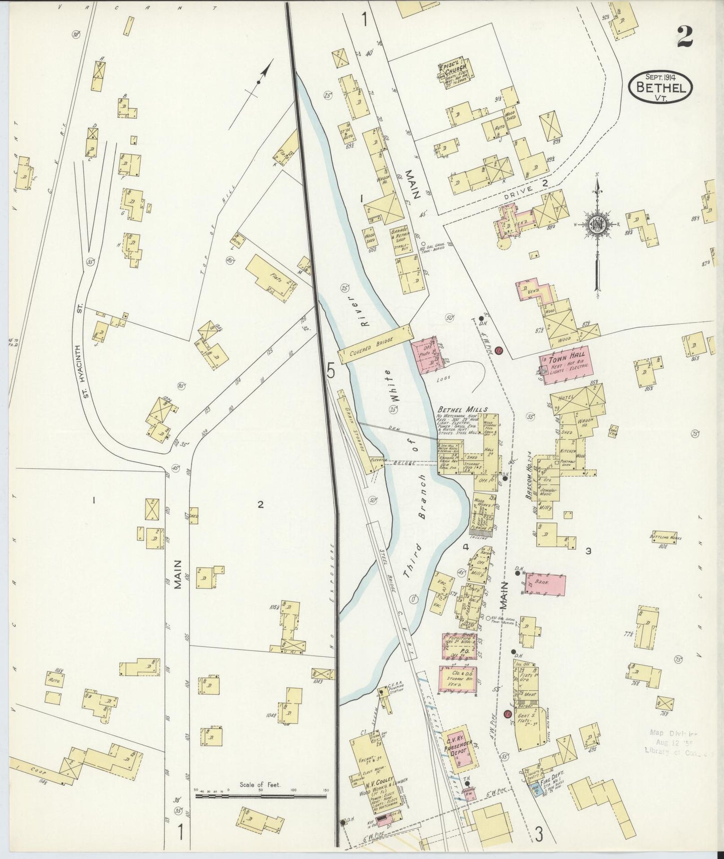 Sanborn Fire Insurance Map from Bethel, Windsor County, Vermont (1914), Sheet #0002 - Complete Map Set gallery image, historic Sanborn map, vintage wall art, Vermont Vermont