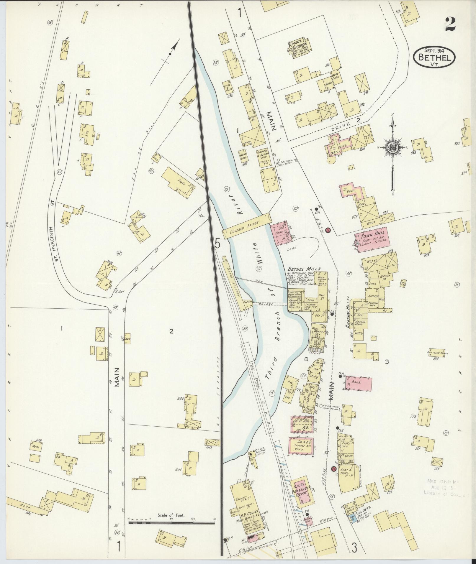Sanborn Fire Insurance Map from Bethel, Windsor County, Vermont (1914), Sheet #0002 - Complete Map Set gallery image, historic Sanborn map, vintage wall art, Vermont Vermont