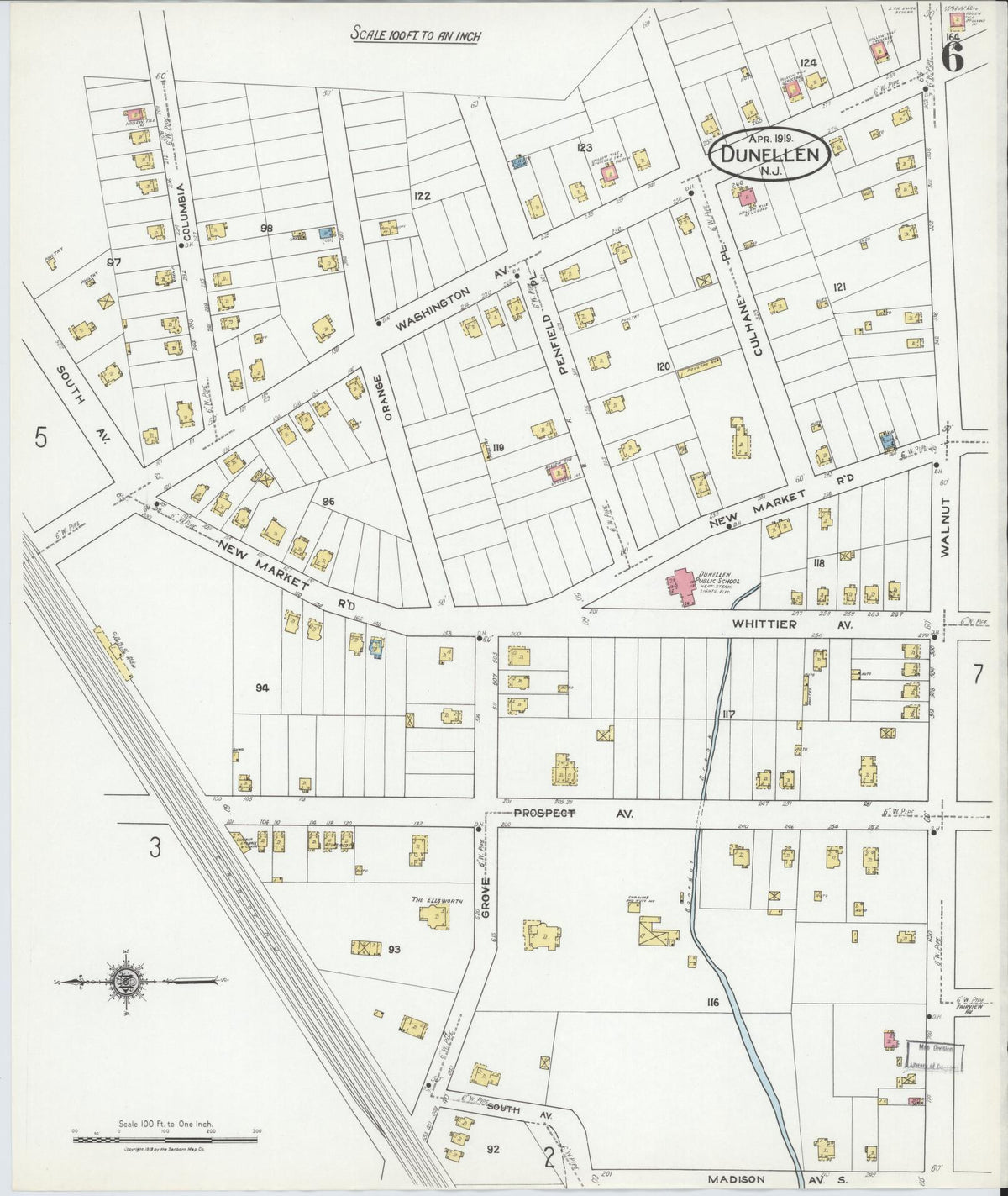 Sanborn Fire Insurance Map from Dunellen, Middlesex County, New Jersey (1919), Sheet #0006 - Complete Map Set gallery image, historic Sanborn map, vintage wall art, New Jersey New Jersey
