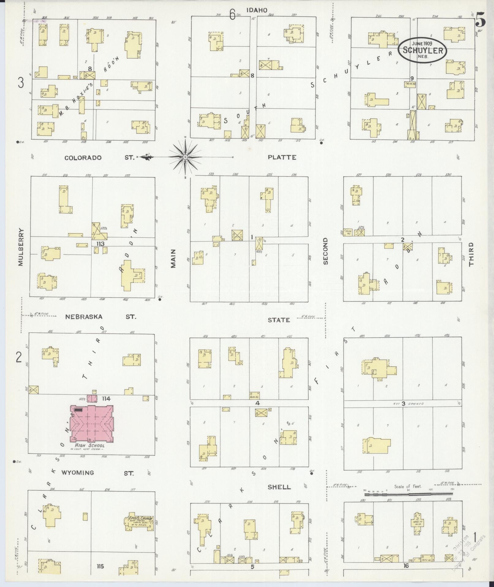 Sanborn Fire Insurance Map from Schuyler, Colfax County, Nebraska (1909), Sheet #0005 - Complete Map Set gallery image, historic Sanborn map, vintage wall art, Nebraska Nebraska