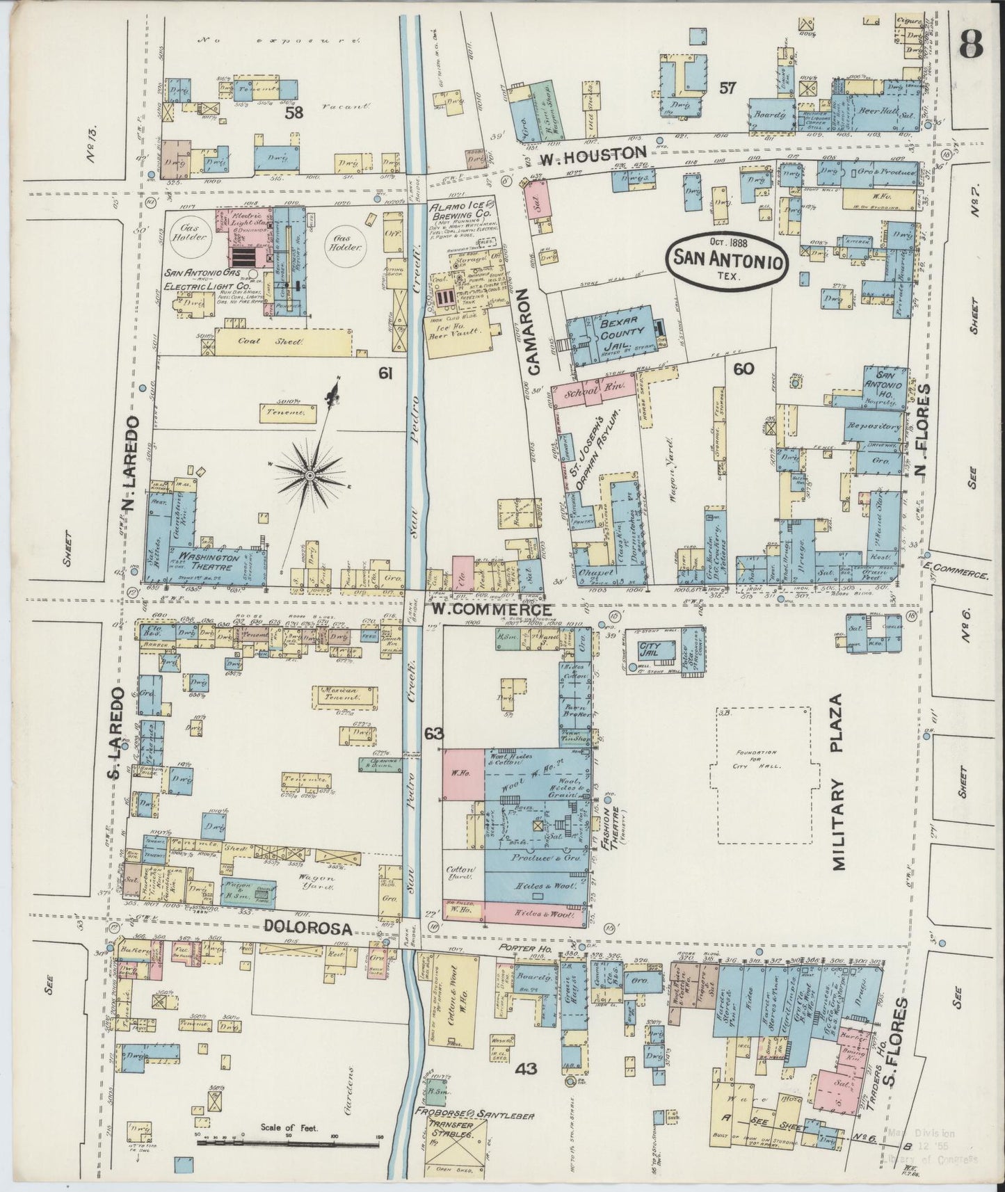 Sanborn Fire Insurance Map from San Antonio, Bexar County, Texas. (1888), Sheet 8 – Historic Sanborn Fire Insurance Map Print