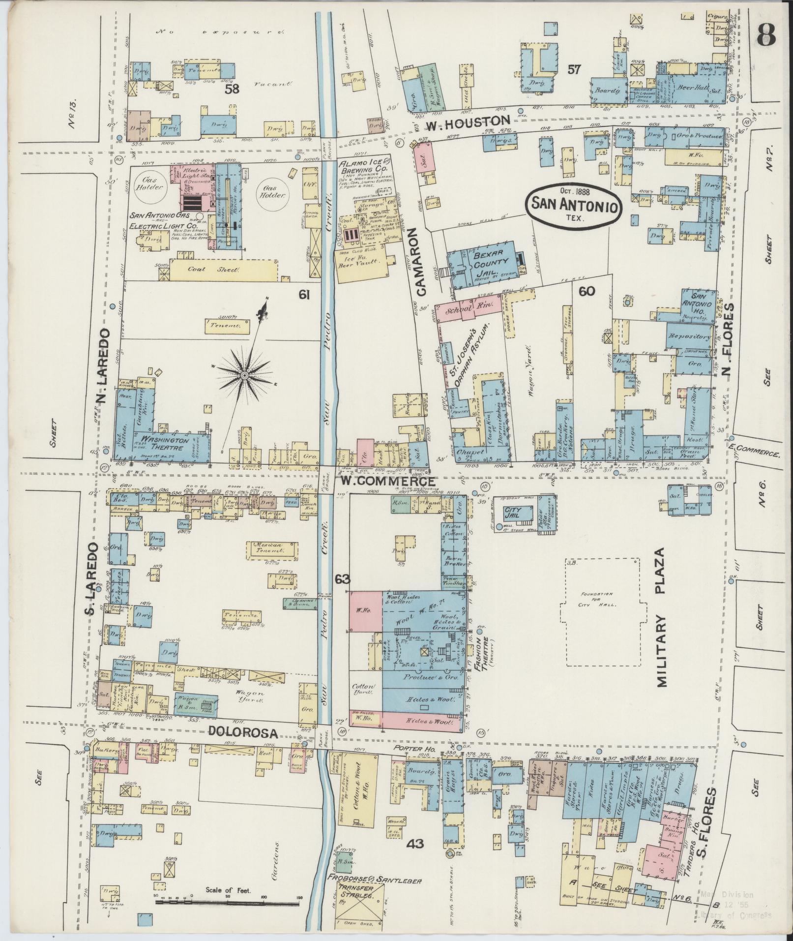 Sanborn Fire Insurance Map from San Antonio, Bexar County, Texas. (1888), Sheet 8 – Historic Sanborn Fire Insurance Map Print