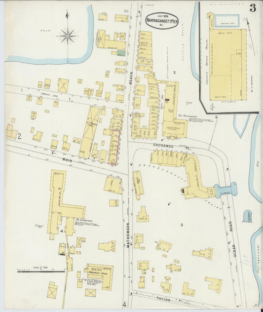 Sanborn Fire Insurance Map from Narragansett Pier, Washington County, Rhode Island (1896), Sheet #0003 - Historic Sanborn Fire Insurance Map Print, vintage old map wall art, antique decor, genealogy gift, Rhode Island Rhode Island map