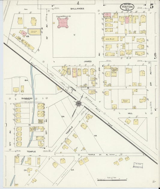 Sanborn Fire Insurance Map from Hinton, Summer County, West Virginia (1910), Sheet #0005 - Historic Sanborn Fire Insurance Map Print, vintage old map wall art, antique decor, genealogy gift, West Virginia West Virginia map