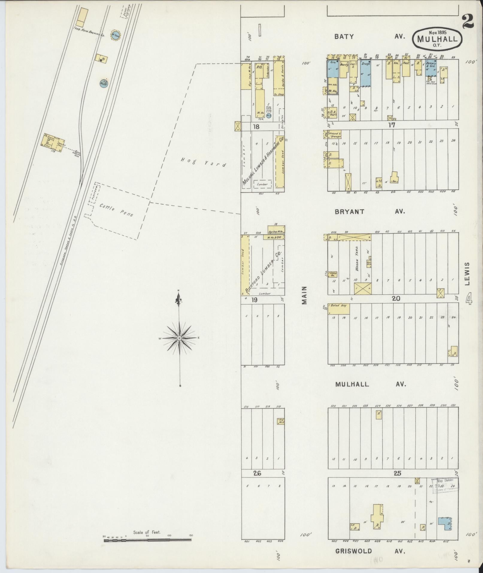 Sanborn Fire Insurance Map from Mulhall, Logan County, Oklahoma (1895), Sheet #0002 - Historic Sanborn Fire Insurance Map Print, vintage old map wall art, antique decor, genealogy gift, Oklahoma Oklahoma map