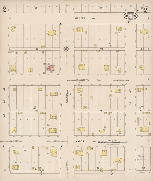 Sanborn Fire Insurance Map from Marlow, Stephens County, Oklahoma (1922), Sheet #0002 - Historic Sanborn Fire Insurance Map Print, vintage old map wall art, antique decor, genealogy gift, Oklahoma Oklahoma map