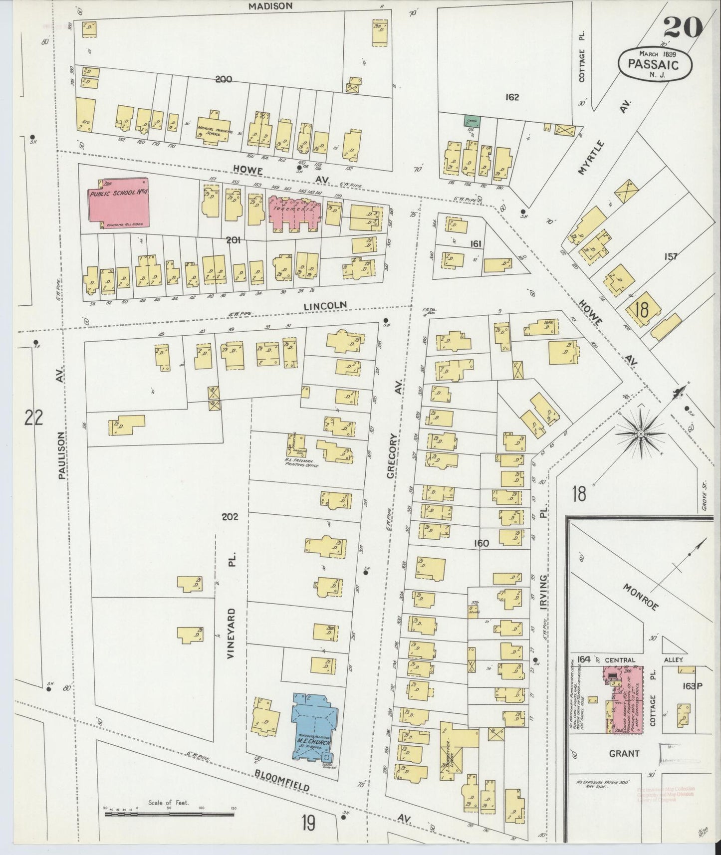 Sanborn Fire Insurance Map from Passaic, Passaic County, New Jersey (1899), Sheet #0020 - Complete Map Set gallery image, historic Sanborn map, vintage wall art, New Jersey New Jersey