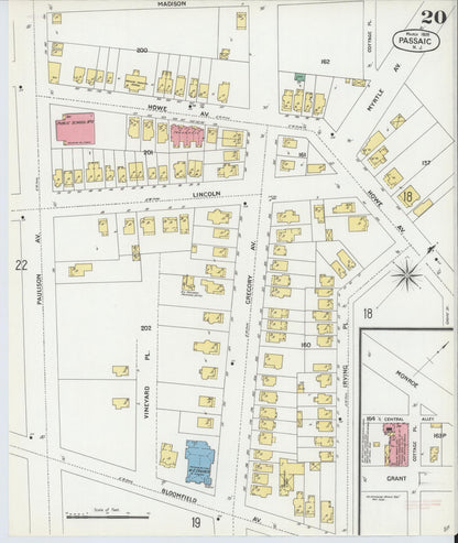 Sanborn Fire Insurance Map from Passaic, Passaic County, New Jersey (1899), Sheet #0020 - Complete Map Set gallery image, historic Sanborn map, vintage wall art, New Jersey New Jersey