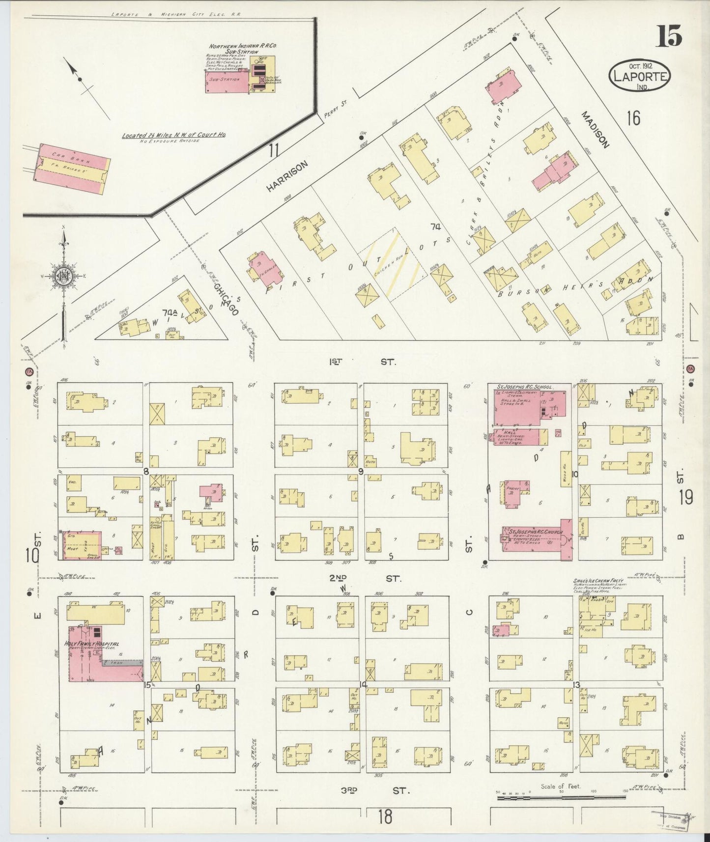 Sanborn Fire Insurance Map from La Porte, La Porte County, Indiana (1912), Sheet #0015 - Complete Map Set gallery image, historic Sanborn map, vintage wall art, Indiana Indiana