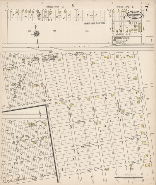 Sanborn Fire Insurance Map from Robstown, Nueces County, Texas (1922), Sheet #0007 - Historic Sanborn Fire Insurance Map Print, vintage old map wall art, antique decor, genealogy gift, Texas Texas map