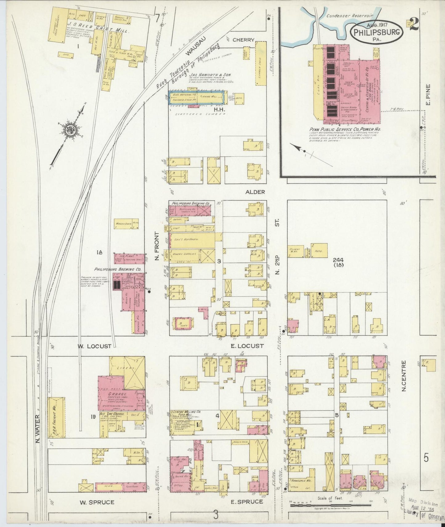 Sanborn Fire Insurance Map from Philipsburg, Centre County, Pennsylvania (1917), Sheet #0002 - Historic Sanborn Fire Insurance Map Print, vintage old map wall art, antique decor, genealogy gift, Pennsylvania Pennsylvania map