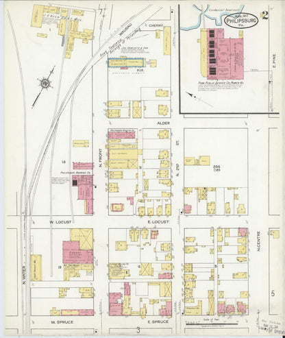 Sanborn Fire Insurance Map from Philipsburg, Centre County, Pennsylvania (1917), Sheet #0002 - Historic Sanborn Fire Insurance Map Print, vintage old map wall art, antique decor, genealogy gift, Pennsylvania Pennsylvania map