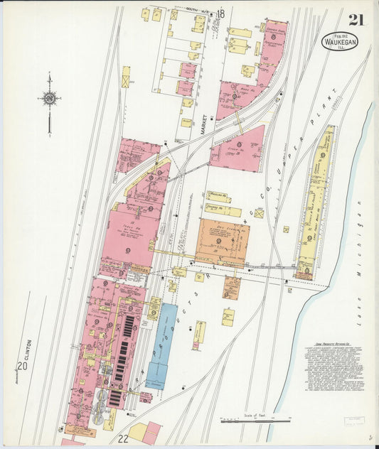 Sanborn Fire Insurance Map from Waukegan, Lake County, Illinois (1912), Sheet #0021 - Historic Sanborn Fire Insurance Map Print, vintage old map wall art, antique decor, genealogy gift, Illinois Illinois map