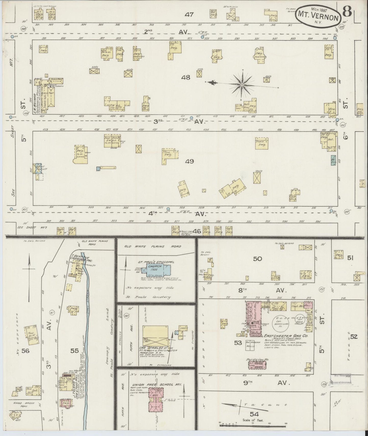 Sanborn Fire Insurance Map from Mount Vernon, Westchester County, New York (1887), Sheet #0008 - Complete Map Set gallery image, historic Sanborn map, vintage wall art, New York New York