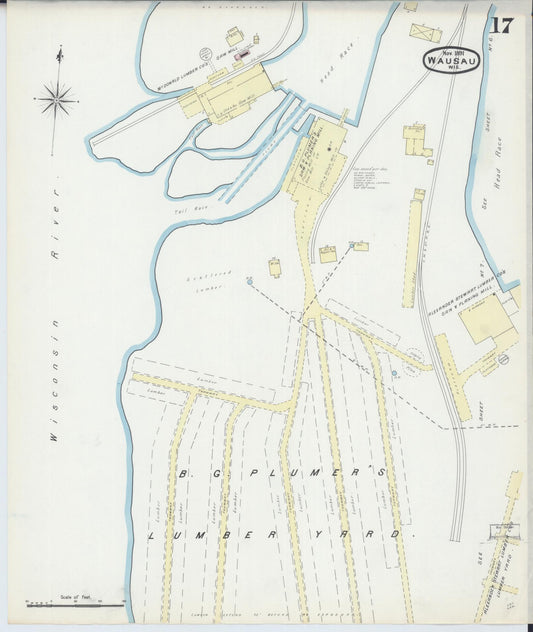 Sanborn Fire Insurance Map from Wausau, Marathon County, Wisconsin (1891), Sheet #0017 - Historic Sanborn Fire Insurance Map Print, vintage old map wall art, antique decor, genealogy gift, Wisconsin Wisconsin map