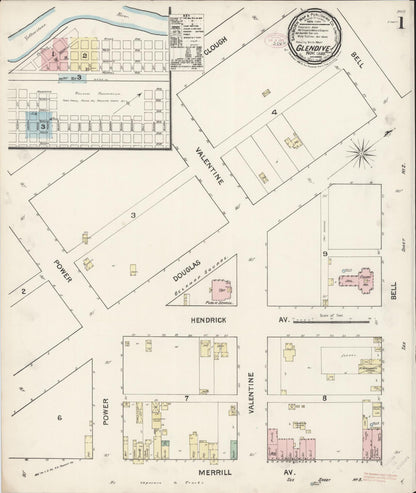 Sanborn Fire Insurance Map from Glendive, Dawson County, Montana (1888), Sheet #0001 - Complete Map Set gallery image, historic Sanborn map, vintage wall art, Montana Montana