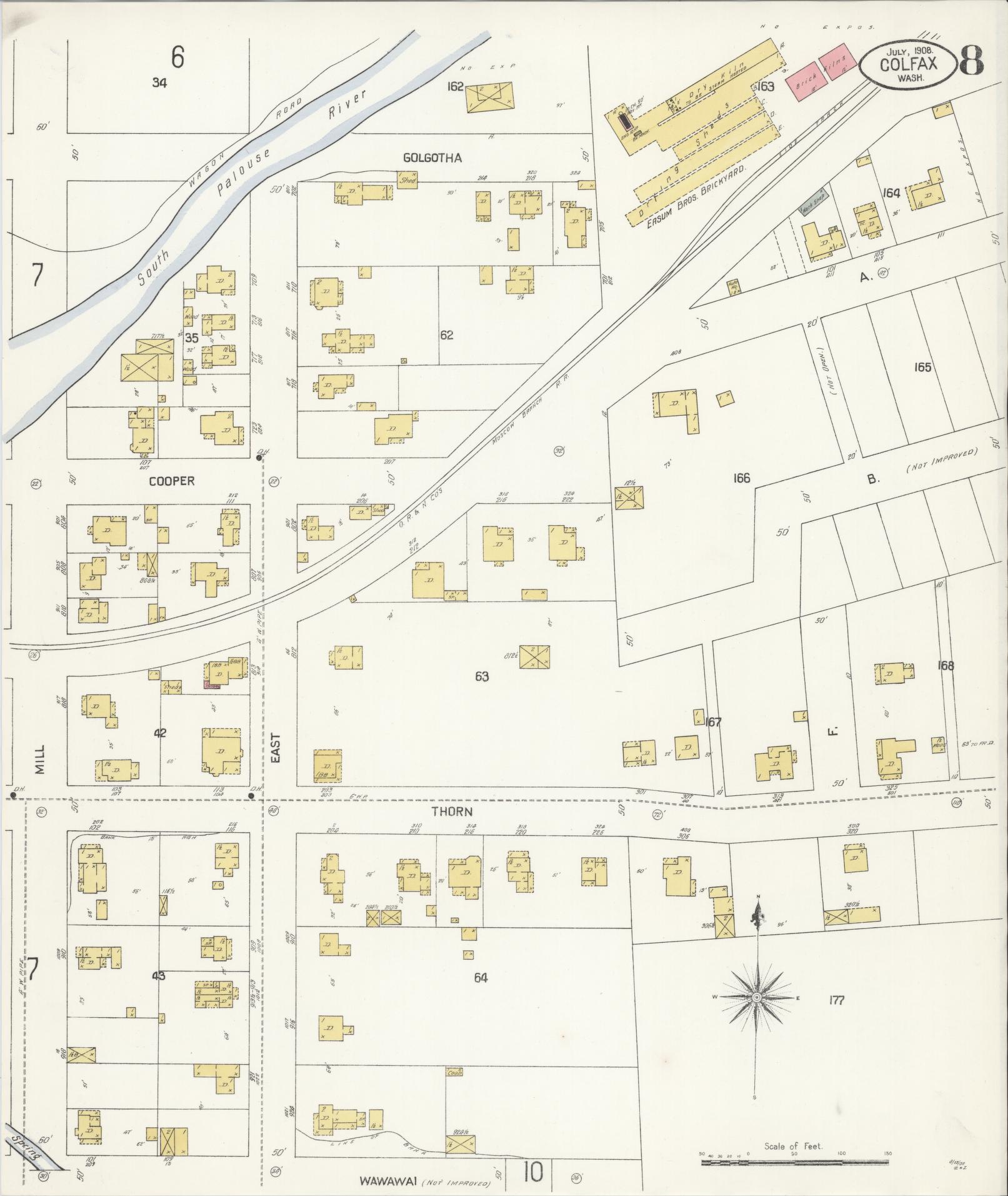 Sanborn Fire Insurance Map from Colfax, Whitman County, Washington (1908), Sheet #0008 - Complete Map Set gallery image, historic Sanborn map, vintage wall art, Washington Washington