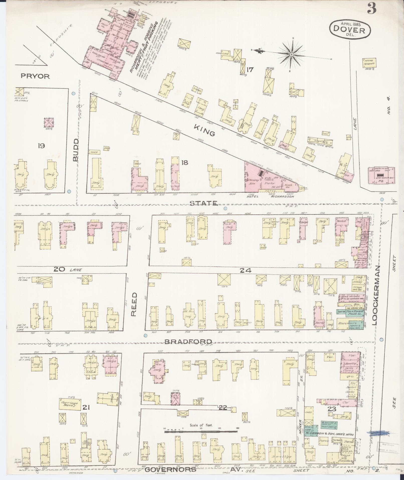 Sanborn Fire Insurance Map from Dover, Kent County, Delaware (1885), Sheet #0003 - Complete Map Set gallery image, historic Sanborn map, vintage wall art, Delaware Delaware