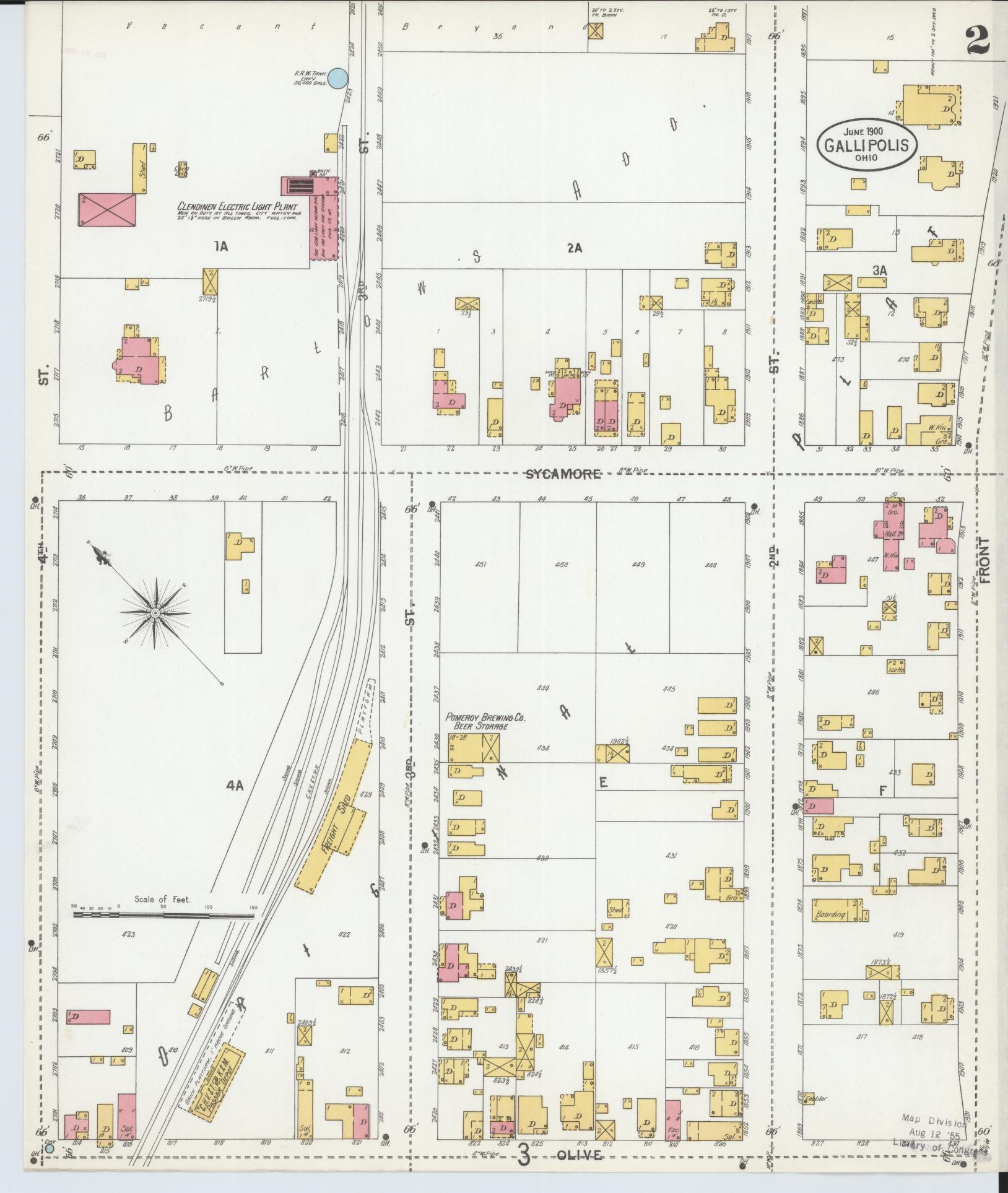 Sanborn Fire Insurance Map from Gallipolis, Gallia County, Ohio (1900), Sheet #0002 - Complete Map Set gallery image, historic Sanborn map, vintage wall art, Ohio Ohio