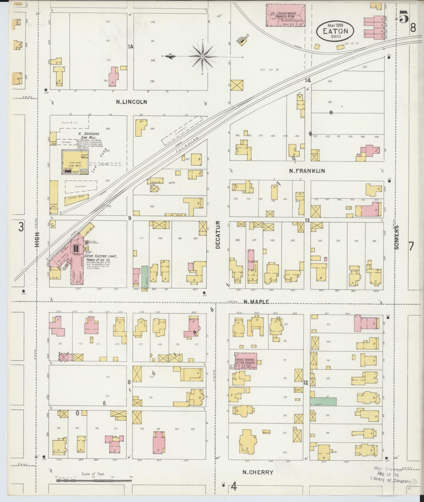 Sanborn Fire Insurance Map from Eaton, Preble County, Ohio (1899), Sheet #0005 - Historic Sanborn Fire Insurance Map Print, vintage old map wall art, antique decor, genealogy gift, Ohio Ohio map