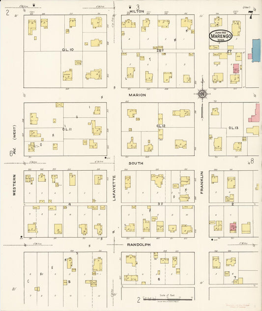 Sanborn Fire Insurance Map from Marengo, Iowa County, Iowa (1922), Sheet #0007 - Historic Sanborn Fire Insurance Map Print, vintage old map wall art