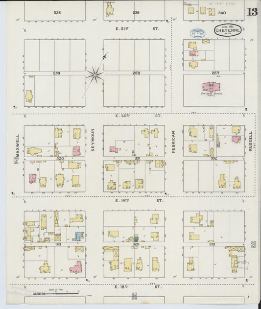 Sanborn Fire Insurance Map from Cheyenne, Laramie County, Wyoming (1894), Sheet #0013 - Historic Sanborn Fire Insurance Map Print, vintage old map wall art, antique decor, genealogy gift, Wyoming Wyoming map