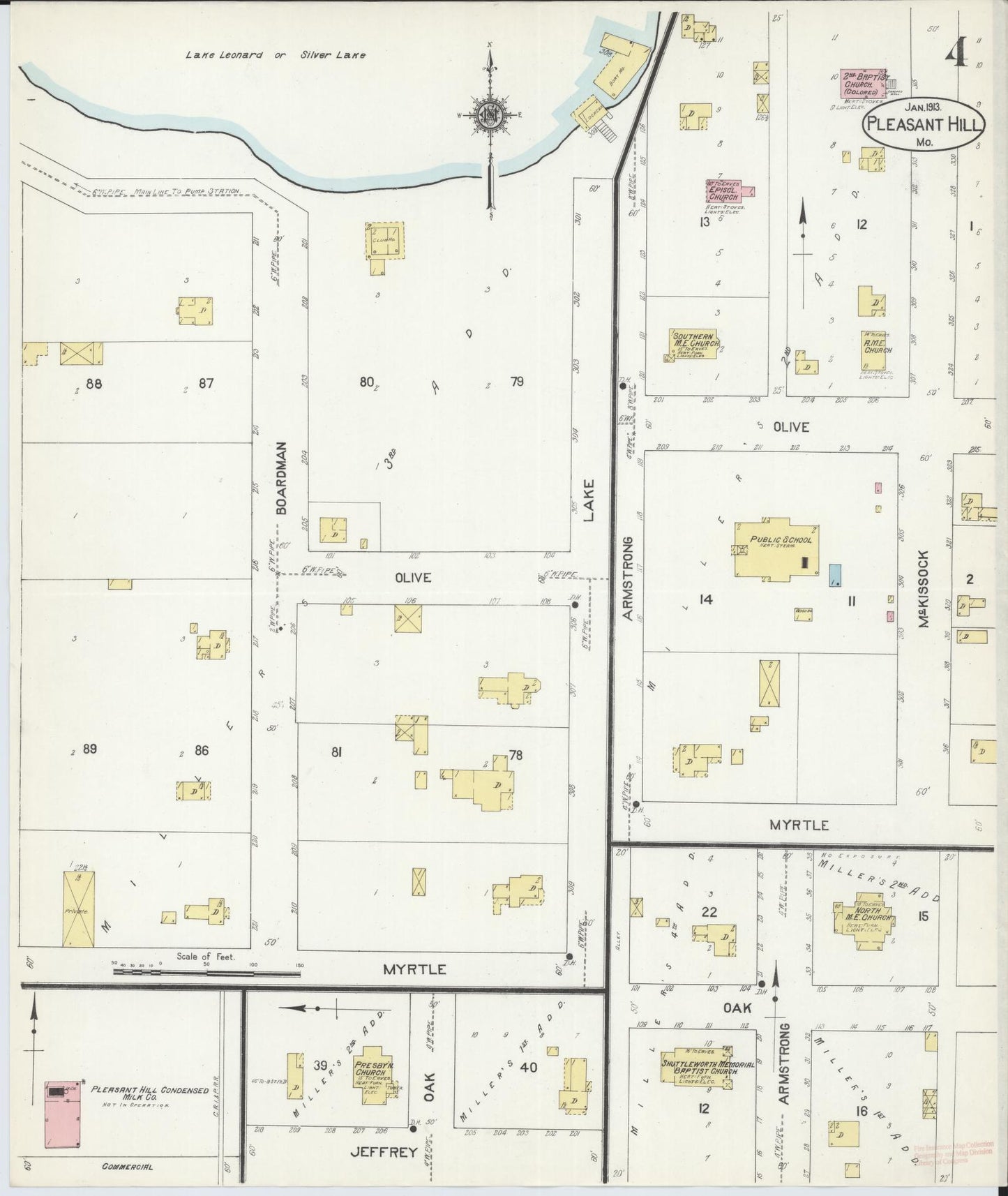 Sanborn Fire Insurance Map from Pleasant Hill, Cass County, Missouri (1913), Sheet #0004 - Complete Map Set gallery image, historic Sanborn map, vintage wall art, Missouri Missouri