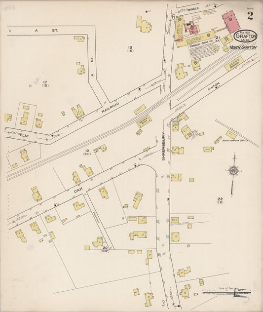 Sanborn Fire Insurance Map from Grafton, Worcester County, Massachusetts (1922), Sheet #0002 - Historic Sanborn Fire Insurance Map Print, vintage old map wall art, antique decor, genealogy gift, Massachusetts Massachusetts map