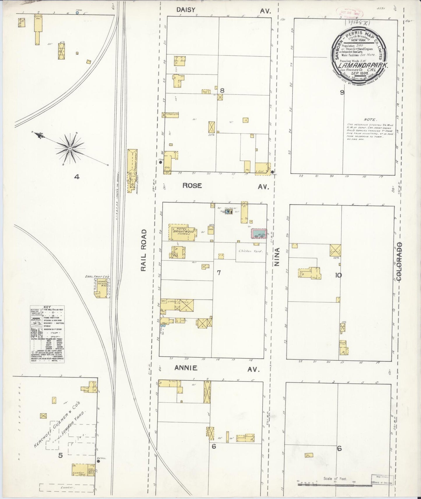 Sanborn Fire Insurance Map from Lamanda Park, Los Angeles County, California (1892), Sheet #0001 - Historic Sanborn Fire Insurance Map Print, vintage old map wall art, antique decor, genealogy gift, California California map