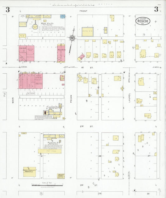 Sanborn Fire Insurance Map from Roscoe, Nolan County, Texas (1927), Sheet #0003 - Historic Sanborn Fire Insurance Map Print, vintage old map wall art, antique decor, genealogy gift, Texas Texas map