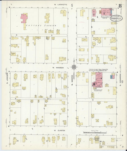 Sanborn Fire Insurance Map from Rushville, Schuyler County, Illinois (1913), Sheet #0008 - Historic Sanborn Fire Insurance Map Print, vintage old map wall art, antique decor, genealogy gift, Illinois Illinois map
