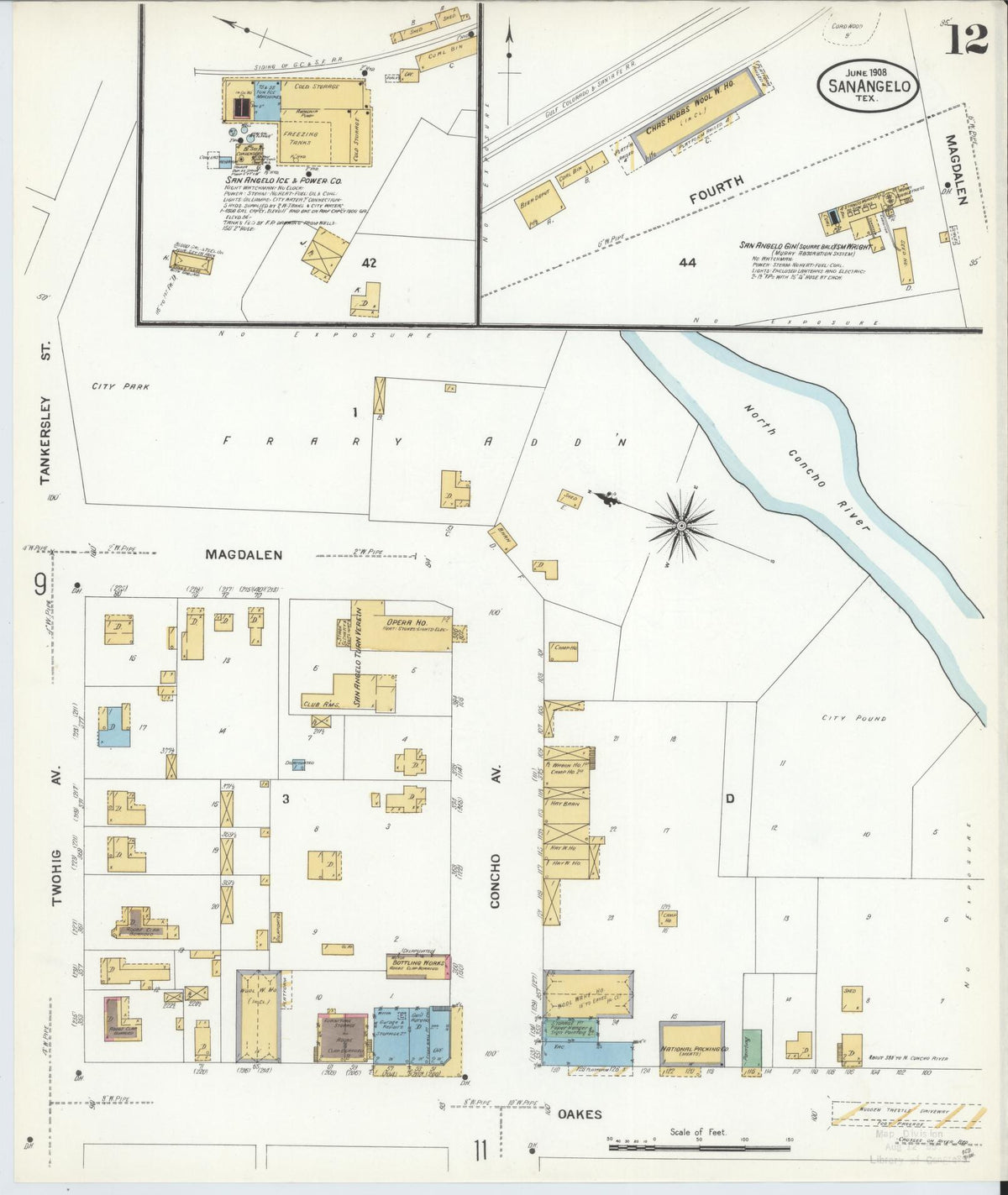 Sanborn Fire Insurance Map from San Angelo, Tom Green County, Texas (1908), Sheet #0012 - Complete Map Set gallery image, historic Sanborn map, vintage wall art, Texas Texas