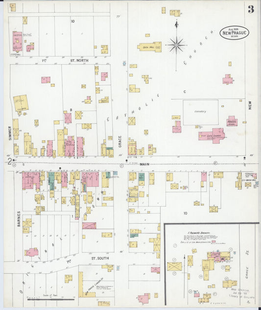 Sanborn Fire Insurance Map from New Prague, Scott And Le Sueur, Minnesota (1899), Sheet #0003 - Historic Sanborn Fire Insurance Map Print, vintage old map wall art, antique decor, genealogy gift, Minnesota Minnesota map