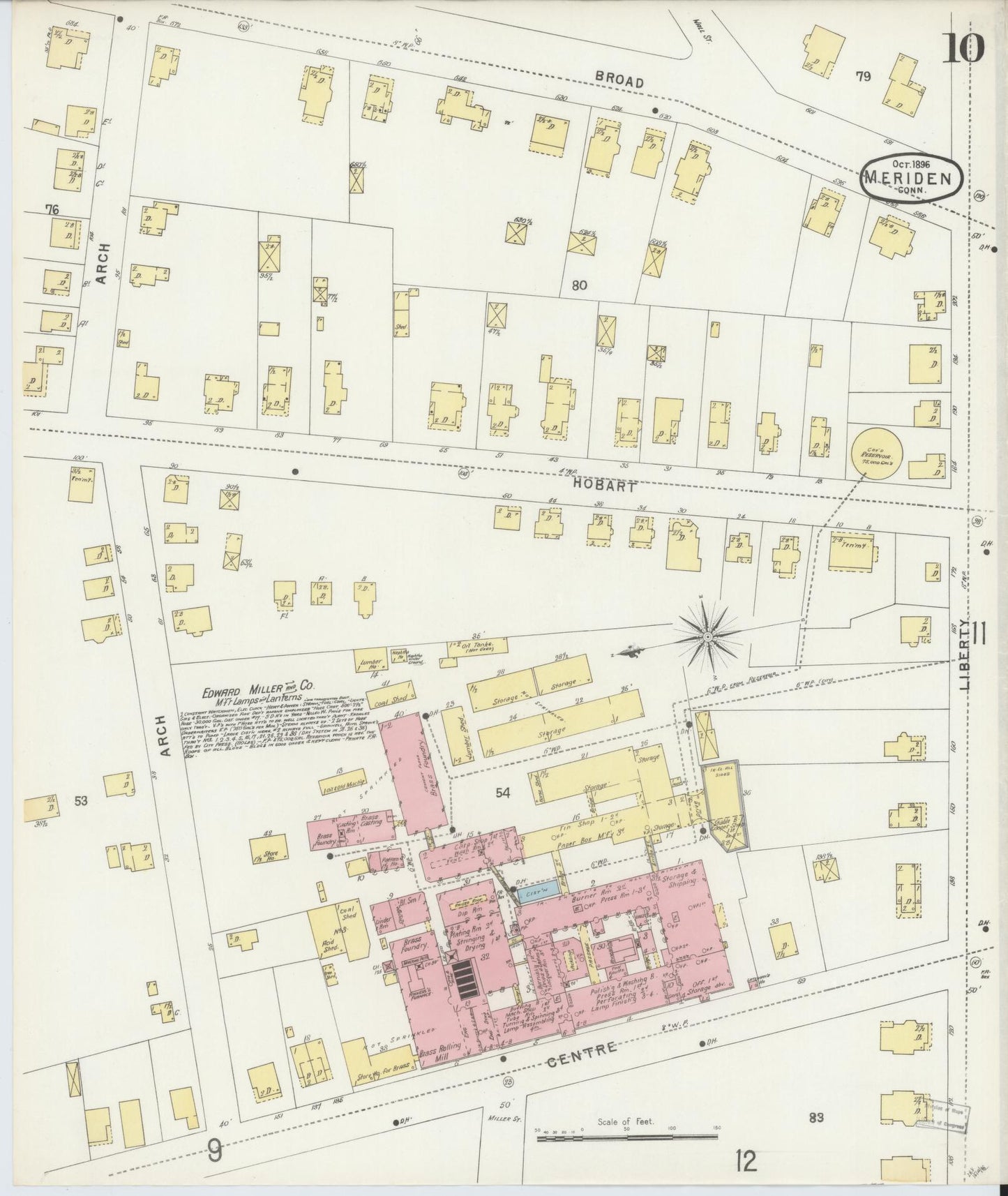 Sanborn Fire Insurance Map from Meriden, New Haven County, Connecticut (1896), Sheet #0010 - Complete Map Set gallery image, historic Sanborn map, vintage wall art, Connecticut Connecticut
