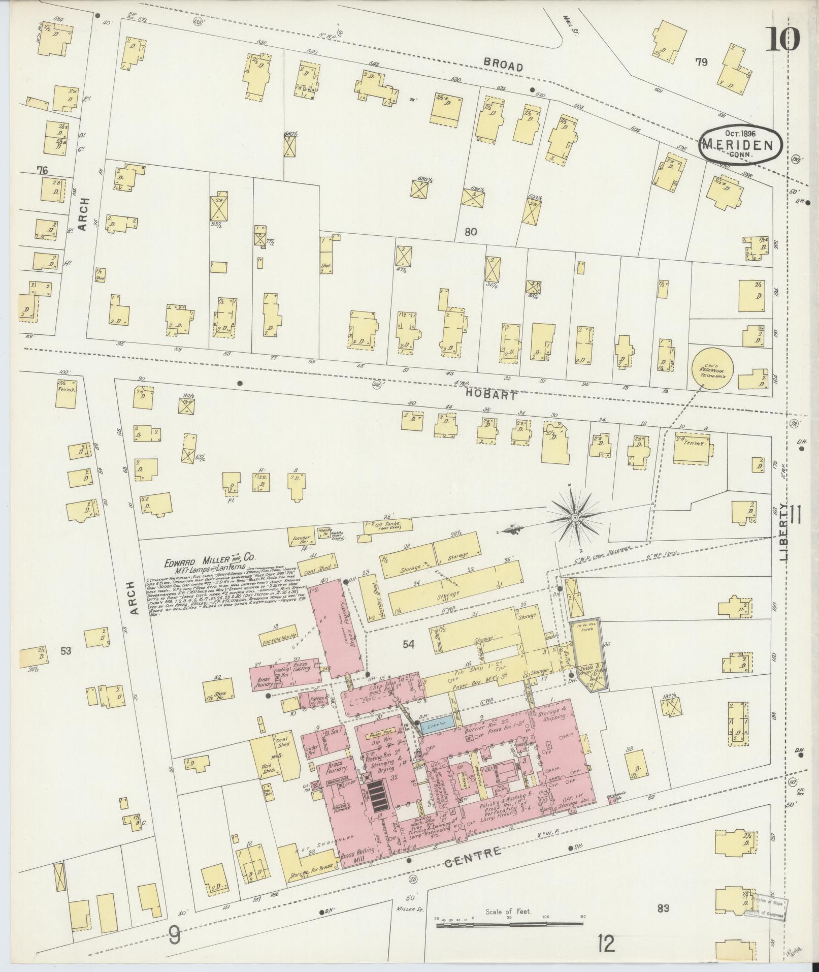 Sanborn Fire Insurance Map from Meriden, New Haven County, Connecticut (1896), Sheet #0010 - Complete Map Set gallery image, historic Sanborn map, vintage wall art, Connecticut Connecticut
