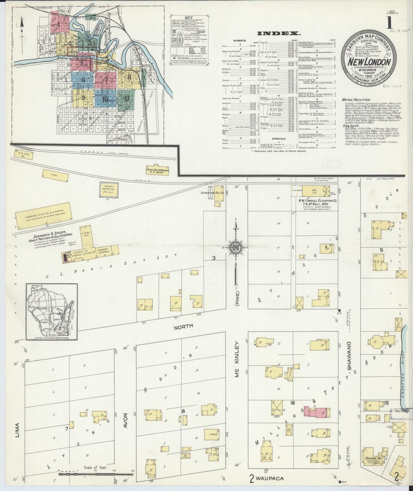 Sanborn Fire Insurance Map from New London, Waupaca and Outagamie Counties, Wisconsin (1913), Sheet #0001 - Complete Map Set gallery image, historic Sanborn map, vintage wall art, Wisconsin Wisconsin