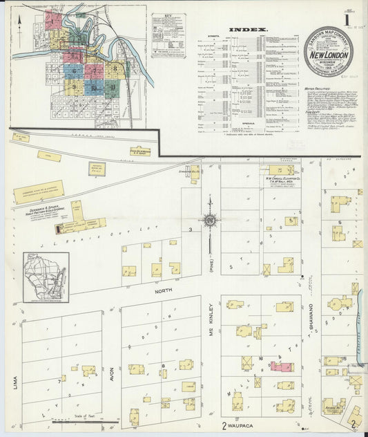 Sanborn Fire Insurance Map from New London, Waupaca and Outagamie Counties, Wisconsin (1913), Sheet #0001 - Complete Map Set gallery image, historic Sanborn map, vintage wall art, Wisconsin Wisconsin