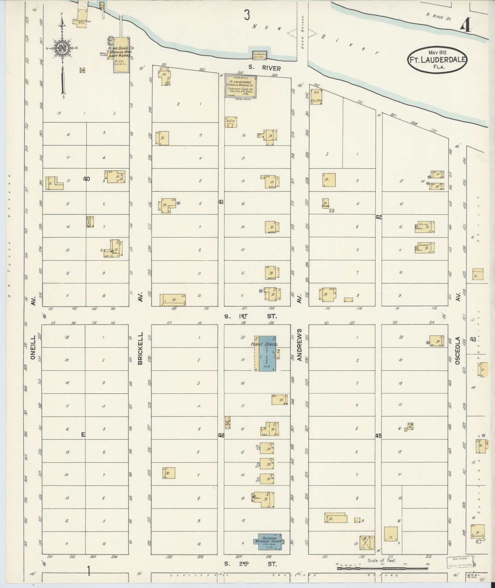 Sanborn Fire Insurance Map from Fort Lauderdale, Broward County, Florida (1912), Sheet #0004 - Complete Map Set gallery image, historic Sanborn map, vintage wall art, Florida Florida