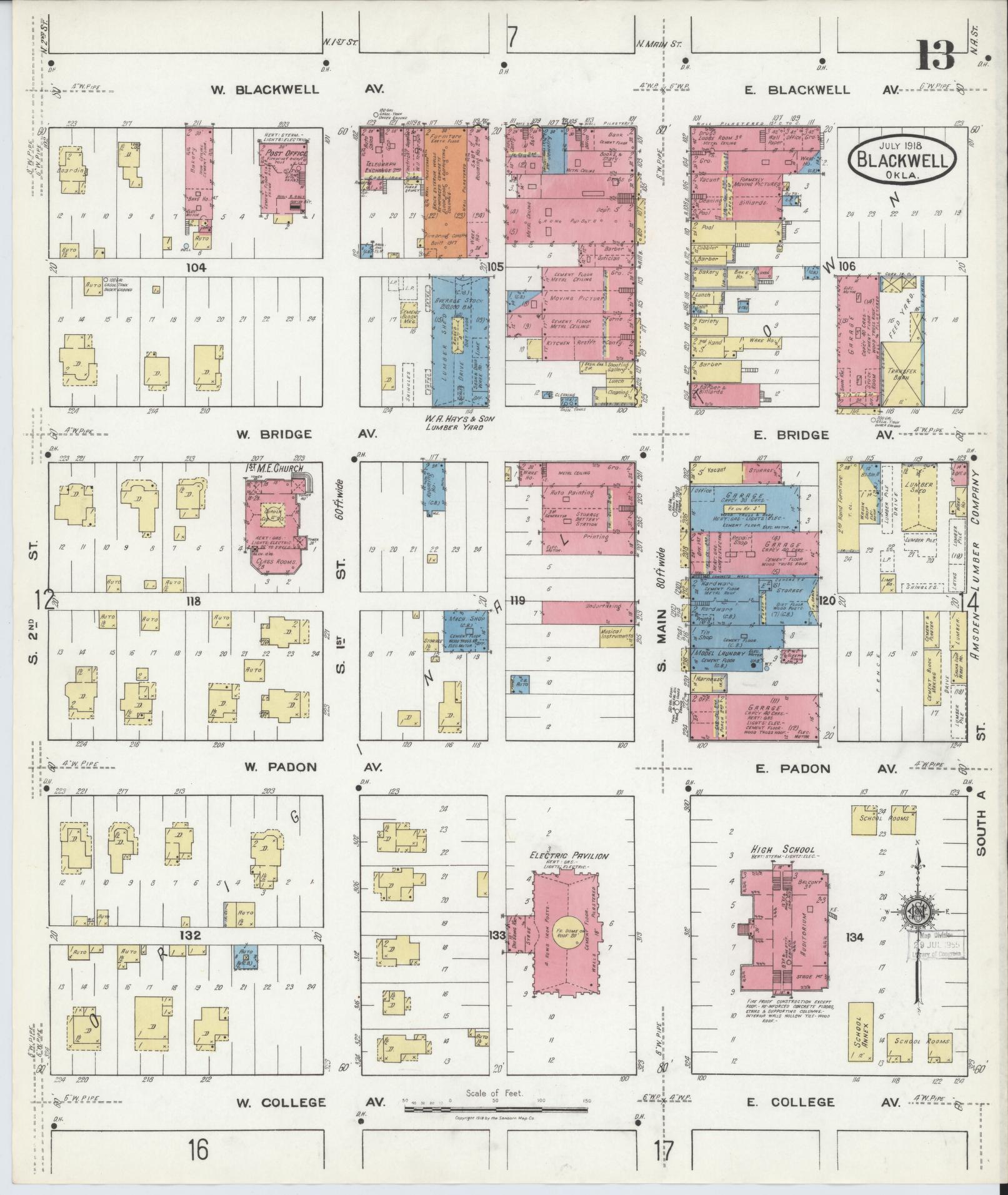 Sanborn Fire Insurance Map from Blackwell, Kay County, Oklahoma (1918), Sheet #0013 - Historic Sanborn Fire Insurance Map Print, vintage old map wall art, antique decor, genealogy gift, Oklahoma Oklahoma map