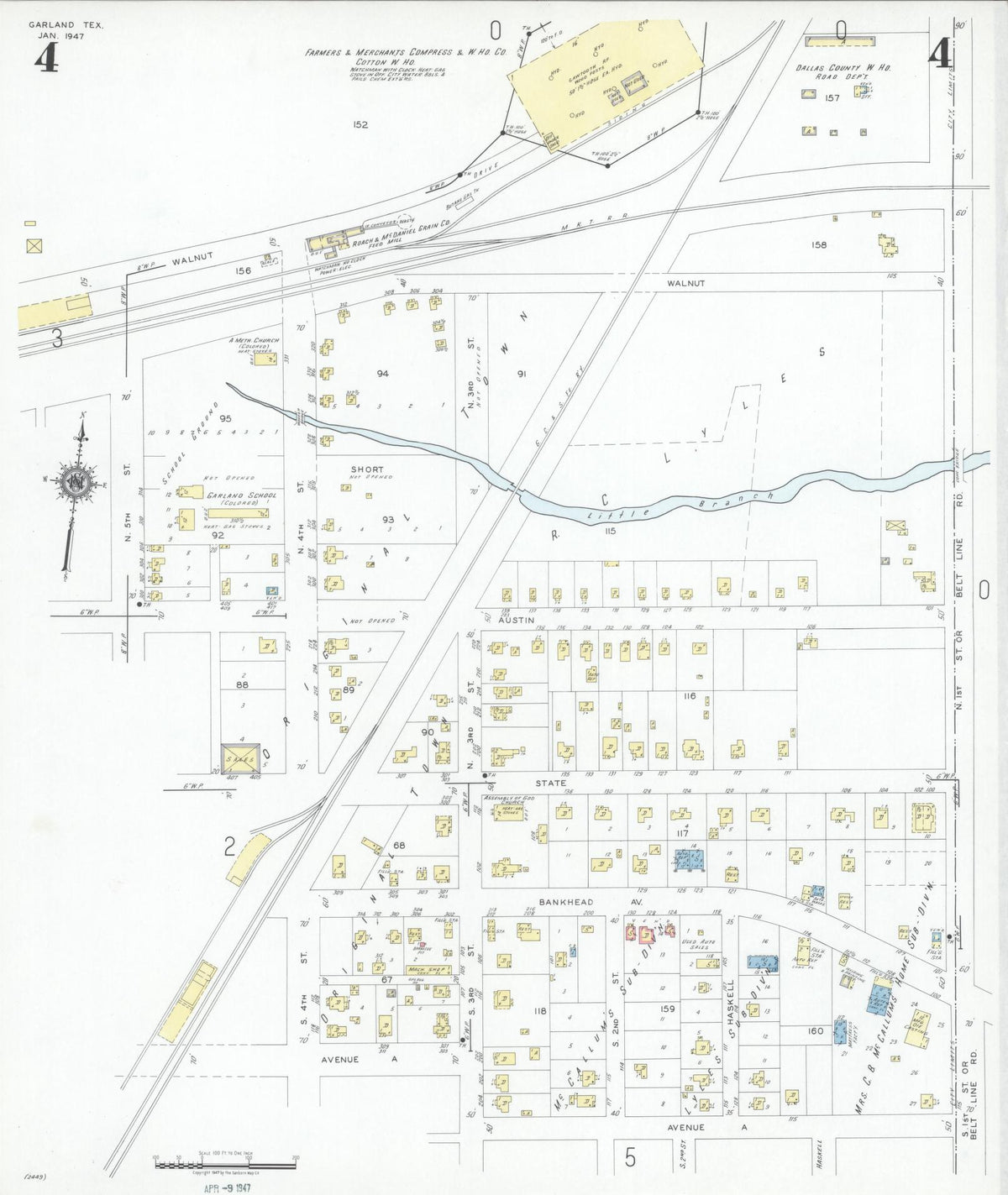 Sanborn Fire Insurance Map from Garland, Dallas County, Texas (1947), Sheet #0004 - Complete Map Set gallery image, historic Sanborn map, vintage wall art, Texas Texas