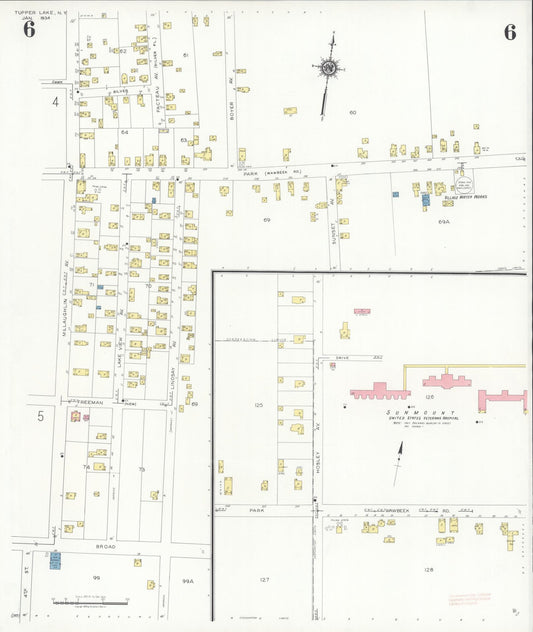 Sanborn Fire Insurance Map from Tupper Lake, Franklin County, New York (1934), Sheet #0006 - Historic Sanborn Fire Insurance Map Print, vintage old map wall art, antique decor, genealogy gift, New York New York map