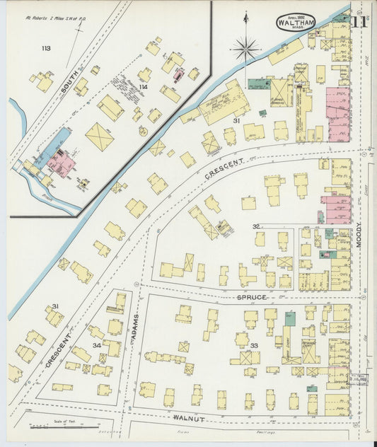 Sanborn Fire Insurance Map from Waltham, Middlesex County, Massachusetts (1892), Sheet #0011 - Historic Sanborn Fire Insurance Map Print, vintage old map wall art, antique decor, genealogy gift, Massachusetts Massachusetts map
