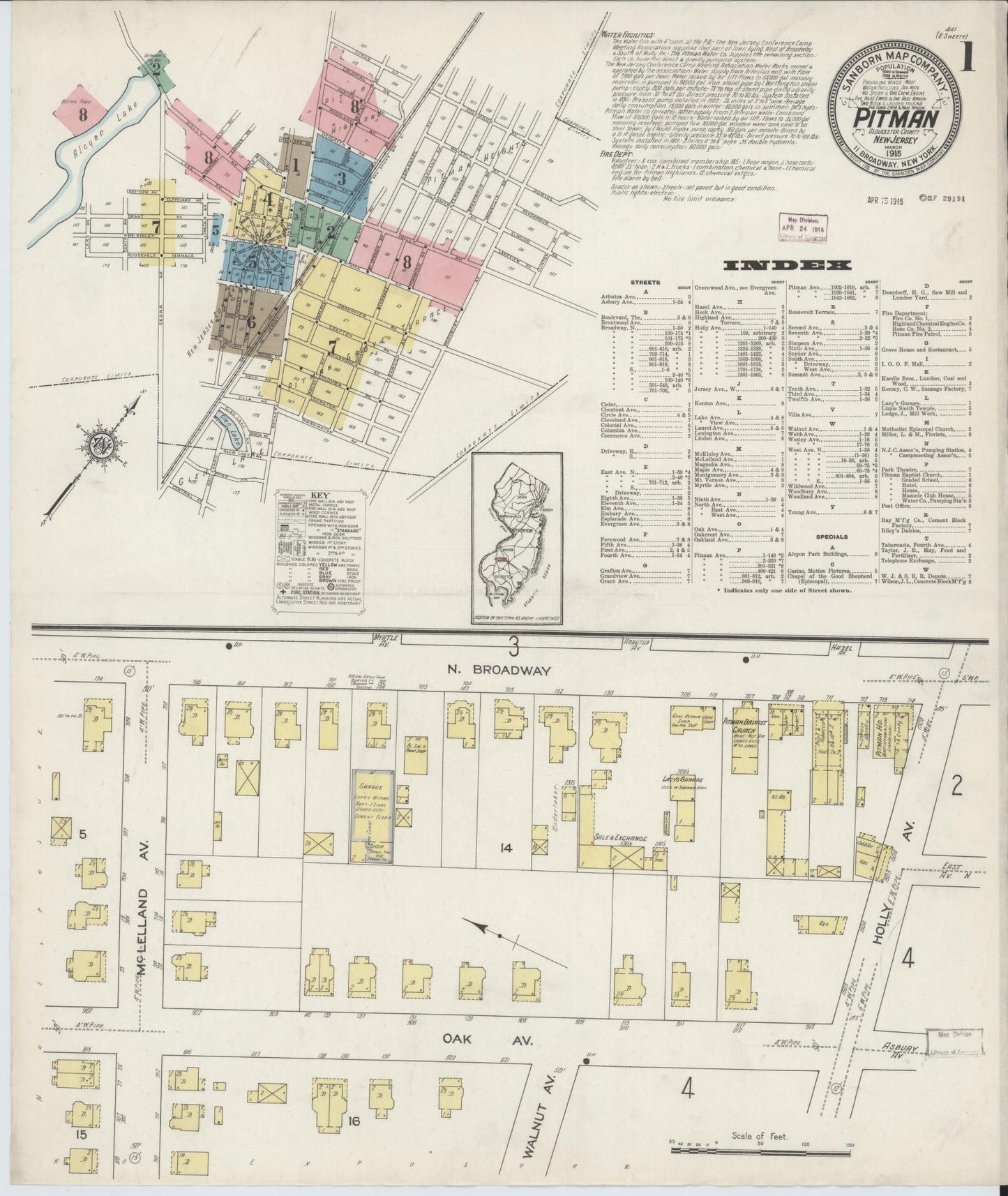 Sanborn Fire Insurance Map from Pitman, Gloucester County, New Jersey (1915), Sheet #0001 - Complete Map Set gallery image, historic Sanborn map, vintage wall art, New Jersey New Jersey