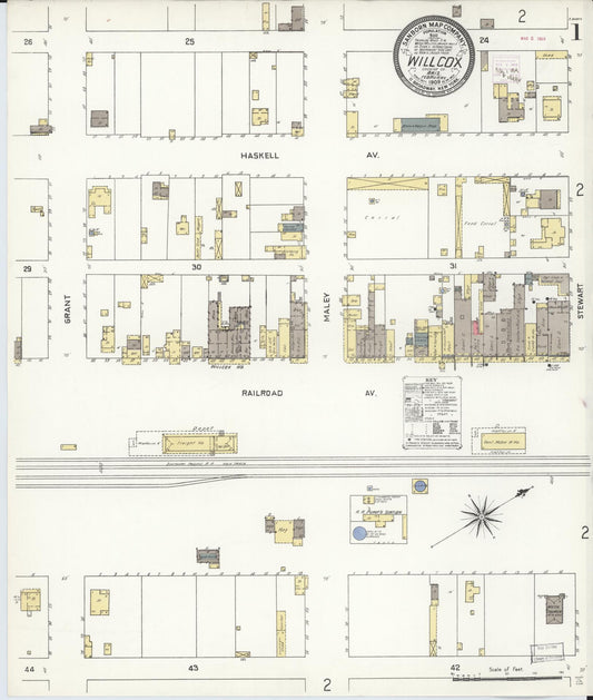 Sanborn Fire Insurance Map from Willcox, Cochise County, Arizona (1909), Sheet #0001 - Historic Sanborn Fire Insurance Map Print, vintage old map wall art, antique decor, genealogy gift, Arizona Arizona map
