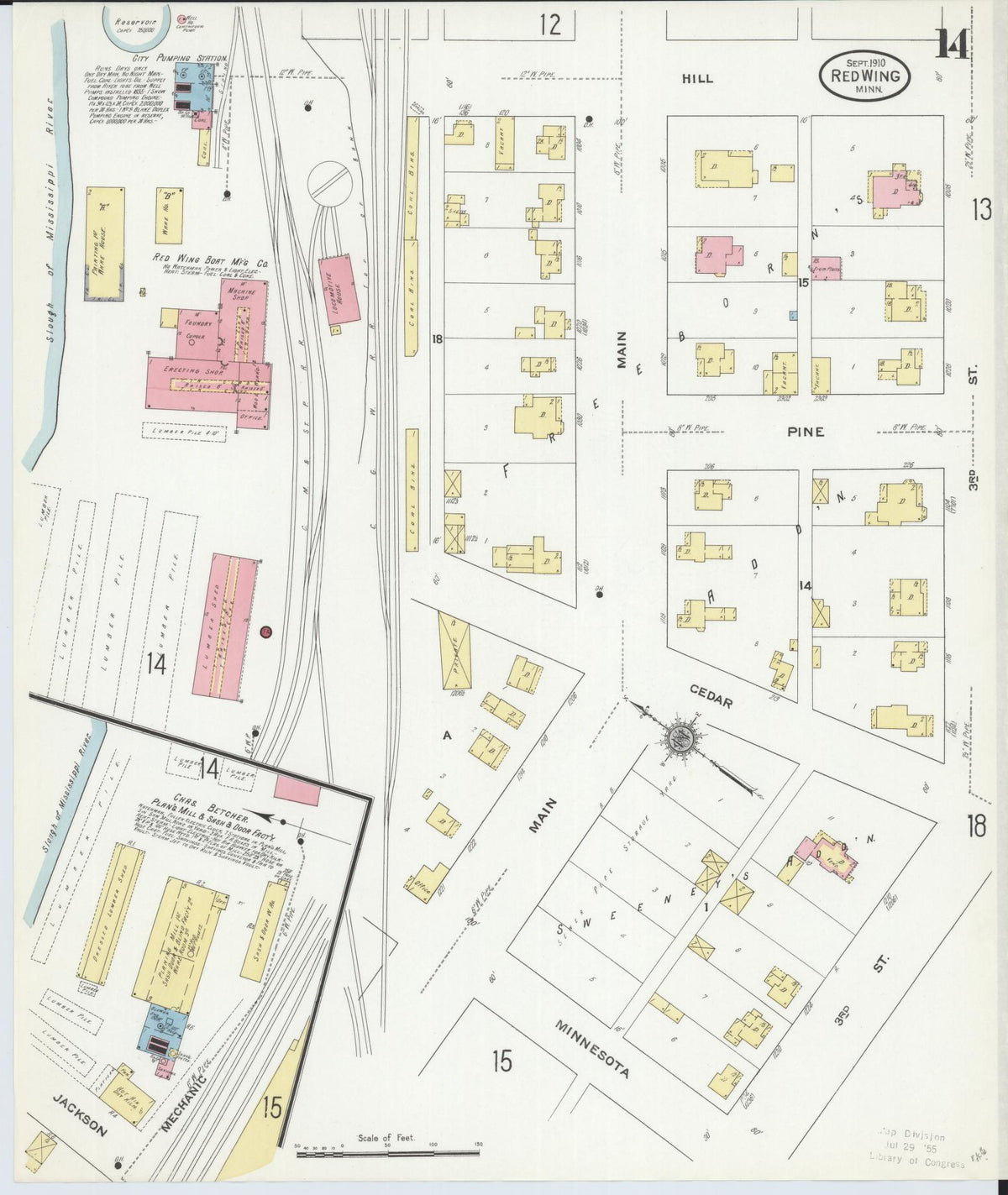Sanborn Fire Insurance Map from Red Wing, Goodhue County, Minnesota (1910), Sheet #0014 - Historic Sanborn Fire Insurance Map Print, vintage old map wall art, antique decor, genealogy gift, Minnesota Minnesota map