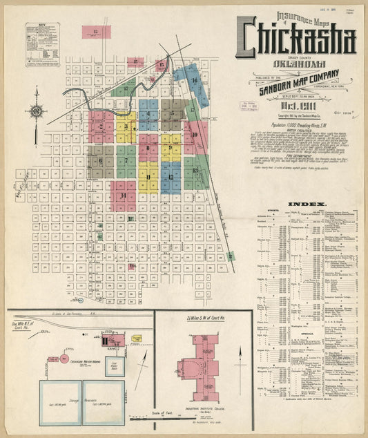 Sanborn Fire Insurance Map from Chickasha, Grady County, Oklahoma (1911), Sheet #0001 - Historic Sanborn Fire Insurance Map Print, vintage old map wall art, antique decor, genealogy gift, Oklahoma Oklahoma map