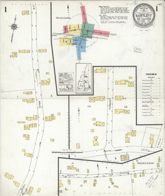 Sanborn Fire Insurance Map from Bartlett, Carroll County, New Hampshire (1923), Sheet #0001 - Historic Sanborn Fire Insurance Map Print, vintage old map wall art, antique decor, genealogy gift, New Hampshire New Hampshire map