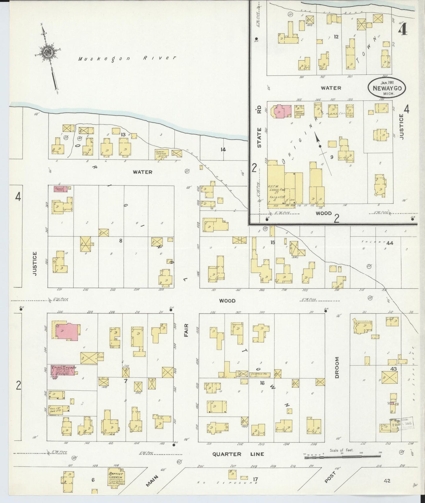 Sanborn Fire Insurance Map from Newaygo, Newaygo County, Michigan (1911), Sheet #0004 - Historic Sanborn Fire Insurance Map Print, vintage old map wall art, antique decor, genealogy gift, Michigan Michigan map